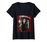 Womens Blackcraft Vintage Death the Grim Reaper Moth Tarot Card V-Neck T-Shirt