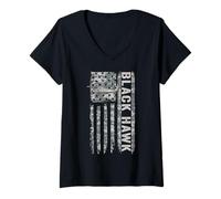 Women's Blackhawk American Flag Military Helicopter Blackhawk V-Neck T-Shirt
