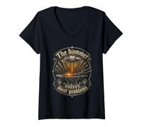 Women's Blacksmith Blacksmithing The Hammer Solves Most Problems V-Neck T-Shirt