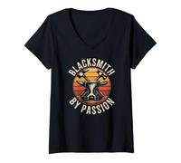 Women's Blacksmith by Passion Vintage Anvil Hammer Sunset V-Neck T-Shirt