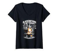 Women's Blacksmithing is My Therapy Blacksmith Anvil Forge V-Neck T-Shirt