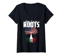 Women's Blame It On My Roots American Heritage Italian Roots V-Neck T-Shirt