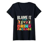 Women's Blame It On The Drink Package Cruise Vacation V-Neck T-Shirt