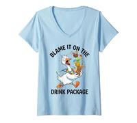 Women's Blame It On The Drink Package Funny Duck Cruise Graphic V-Neck T-Shirt