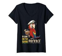 Women's Blame It On The Drink Package Funny Parrot Cruise Ship V-Neck T-Shirt