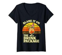 Women's Blame It On The Drink Package Retro Tropical Cocktail V-Neck T-Shirt