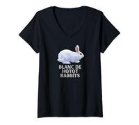 Womens Blanc de Hotot Rabbits | Cute Pet Bunny Art Design V-Neck T-Shirt