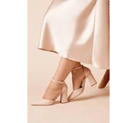 Womens Blanche Ankle Strap Pointed High Block Heel Court Shoes Beige 4
