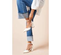 Womens Blanche Ankle Strap Pointed High Block Heel Court Shoes White 3