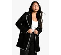 Womens Blanket Stitch Wool Look Jacket - Black - 10, Black