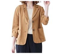 Womens Blazer Coat - Women’s Linen Long Sleeve Blouse Loose Fit Casual Shirt For Spring And Autumn Versatile Literary Style (Khaki M)