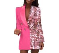 Womens Blazer Dress Glitter Jackets Sequin Sparkly Button Patchwork Dresses Outerwear Party Club Cocktail Evening Metallic Festival Outfit Top Stylish CoatsFormal Party Wear for Petite Women Pink