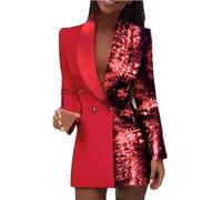 Womens Blazer Dress Glitter Jackets Sequin Sparkly Button Patchwork Dresses Outerwear Party Club Cocktail Evening Metallic Festival Outfit Top Stylish CoatsFormal Party Wear for Petite Women Red