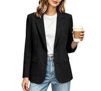 Womens Blazer Elegant Notched Lapel Long Sleeve Suit Jacket Smart Casual Lining Office Work Wedding Guest Jackets Regular Classic 2 Buttons Formal Outerwear with Patch Pockets Black