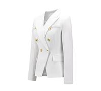 Women's Blazer Jacket Slim Fit Houndstooth Suit Short Double-breasted Long Sleeve Turn Down Collar Business Suit Set,White,XXL
