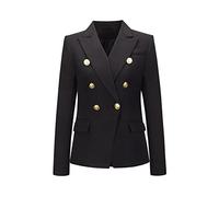 Women's Blazer Jacket Slim Fit Houndstooth Suit Short Double-breasted Long Sleeve Turn Down Collar Business Suit Set,Black,XXL