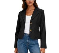 Womens Blazer Suit Casual Long Sleeve Button Elegant Cropped Jackets Solid Lightweight Business Office Work Formal Outfits Ladies Jackets Black XL