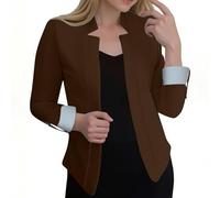 Womens Blazer Suit Collarless Open Front Cardigan Summer Roll Up 3/4 Sleeve Blazer Jackets Cropped Suit Jacket Smart Ladies Work Business Office Cardigan Dressy Outerwear Brown