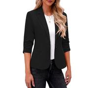 Women's Blazer Suit Elegant 3/4 Ruched Sleeve Jackets with Pockets Business Casual Work Office Blazer Jacket Cardigans Formal Open Front Jacket Top Classic Solid Color Blazers Coat Outerwear Black