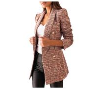 Womens Blazer Suit, Ladies Jackets, Loose Checked Jacket Blazers Ladies Work Office Cardigan Comfortable Long Sleeve Notched Lapel Coats Casual Outerwear With Button Pockets Chunky Stylish Cardigans