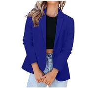 Womens Blazer Suit Office Work Suit Jacket One Button Jacket Blazers Notched Lapel Workwear Solid Long Sleeve Coat Open Front Cardigans Suit Ladies Slim Elegant Suits Jackets Formal Jacket Top Blue