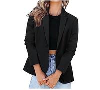 Womens Blazer Suit Office Work Suit Jacket One Button Jacket Blazers Notched Lapel Workwear Solid Long Sleeve Coat Open Front Cardigans Suit Ladies Slim Elegant Suits Jackets Formal Jacket Top Black