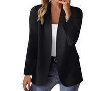 Womens Blazer Suit Open Front Cardigan Long Sleeve Casual Work Office Cropped Blazer Jacket for Ladies Classic Plain Solid Colour Slim Fit Dress Elegant Versatile Outdoor Cardigans Jacket Black XXL