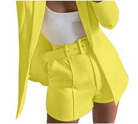 Womens Blazer Suits 2 Pieces Outfits Casual Elegant Suit Sets Long Sleeve Business Work Office Blazer Jackets Open Front Coat Wide Leg Short Pants Fashion Lounge Set Wedding Guest Outfits