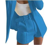 Womens Blazer Suits 2 Pieces Outfits Casual Elegant Suit Sets Long Sleeve Business Work Office Blazer Jackets Open Front Coat Wide Leg Short Pants Fashion Lounge Set Wedding Guest Outfits
