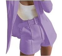 Womens Blazer Suits 2 Pieces Outfits Casual Elegant Suit Sets Long Sleeve Business Work Office Blazer Jackets Open Front Coat Wide Leg Short Pants Fashion Lounge Set Wedding Guest Outfits
