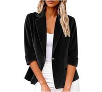 Womens Blazer Uk Corduroy Notched Collar Cardigan Top One Button Tuxedo Jacket Smart Formal Suit Summer and Autumn Uk Slim Fit Loungewear Wear Ladies Outdoor Lounge Outift A-black