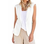 Women's Blazer Waistcoats Ladies Loose Fit One Button Gilets Waistcoat Casual Sleeveless Jacket Vests with Pockets (Z04-White, XXL)