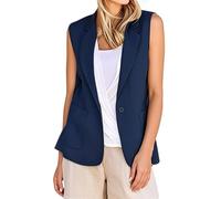 Women's Blazer Waistcoats Ladies Loose Fit One Button Gilets Waistcoat Casual Sleeveless Jacket Vests with Pockets (Z04-Dark Blue, XXXXXL)