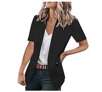 Women's Blazer Work Casual Trendy Short Sleeve Lapel Open Front Oversized Office Jackets Lapel Casual Suit Elegant Business Suit Jacket for Ladies UK Black