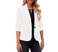 Women's Blazers Casual 3/4 Sleeve Button Front Blazer Ruffle Work Office Blazers Suit Jacket for 2025 Dressy Open Front Cardigan Jacket Work Suit Office Blazer Jackets with Pockets White L