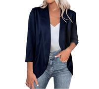 Womens Blazers Casual Summer Lightweight Open Front Blazer Jackets with Pockets Palin Casual 3/4 Sleeve Jackets Suit Coat Ladies Bolero Shrug Cardigan Dressy Business Office Outerwear Navy