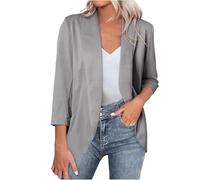 Womens Blazers Casual Summer Lightweight Open Front Blazer Jackets with Pockets Palin Casual 3/4 Sleeve Jackets Suit Coat Ladies Bolero Shrug Cardigan Dressy Business Office Outerwear Gray