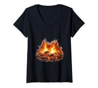 Women's Blazing Fire Coals Barbecue Energy Design V-Neck T-Shirt