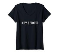 Womens Bless and Protect Religious Christian Faith Jesus Blessed V-Neck T-Shirt