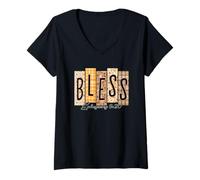 Womens Bless Ephesians 5:20 Autumn Theme V-Neck T-Shirt
