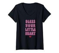 Women's Bless Your Little Heart, Southern Saying Typography V-Neck T-Shirt