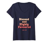 Womens Blessed and Highly Favoured - Luke 1:28 V-Neck T-Shirt