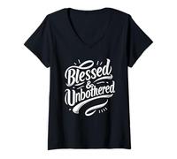 Women's Blessed and Unbothered Strong Confident Catholic Christian V-Neck T-Shirt