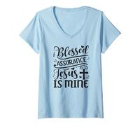 Womens Blessed Assurance Jesus is Mine V-Neck T-Shirt