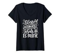 Womens Blessed Assurance Jesus is Mine V-Neck T-Shirt