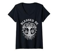 Womens Blessed Be Witchcraft Wiccan Pagan Tree of Life V-Neck T-Shirt