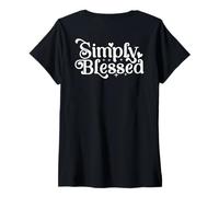 Womens Blessed Beyond Measure Simply Blessed Blessing ART ON BACK V-Neck T-Shirt