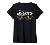 Womens Blessed Beyond Measure Simply Blessed Blessing ART ON BACK V-Neck T-Shirt
