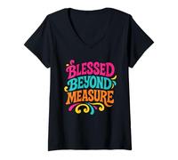 Womens Blessed Beyond Measure - Vintage Colorful Christian V-Neck T-Shirt