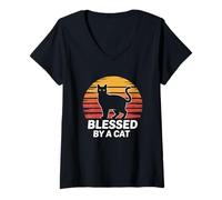 Women's Blessed By A Cat V-Neck T-Shirt